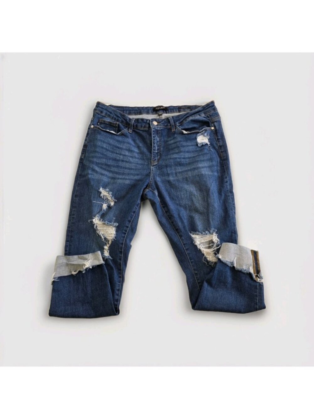 Judy Blue Skinny Jeans 20W Dark Blue Destroyed Distressed Cuffed Stretch JB8822 - Picture 11 of 16